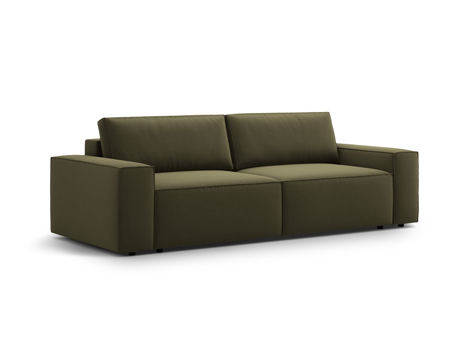 Stilvolles 3-Sitzer Sofa Jodie aus Velours in Green-Bluvel, multifunktional mit Schlaffunktion und praktischem Stauraum.