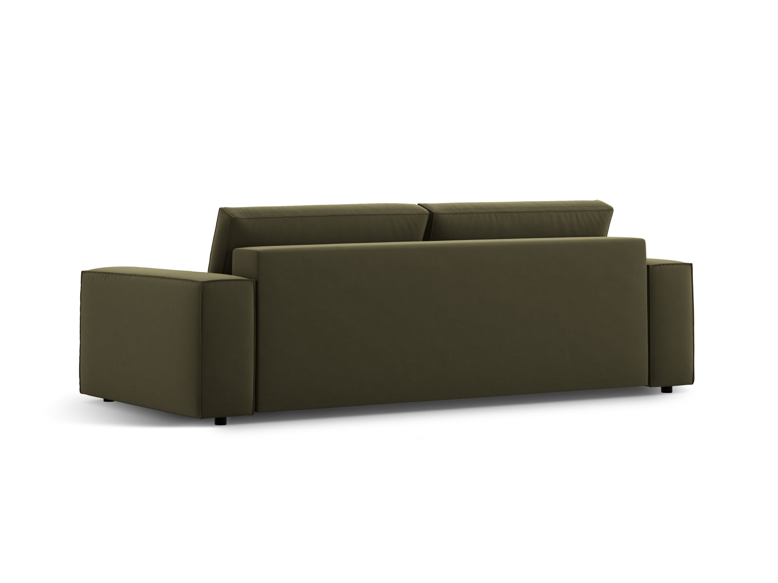 Elegantes 3-Sitzer Bettsofa Jodie aus weichem Velours in Green-Bluvel, ideal für Gästeübernachtungen und mit integriertem Stauraum.