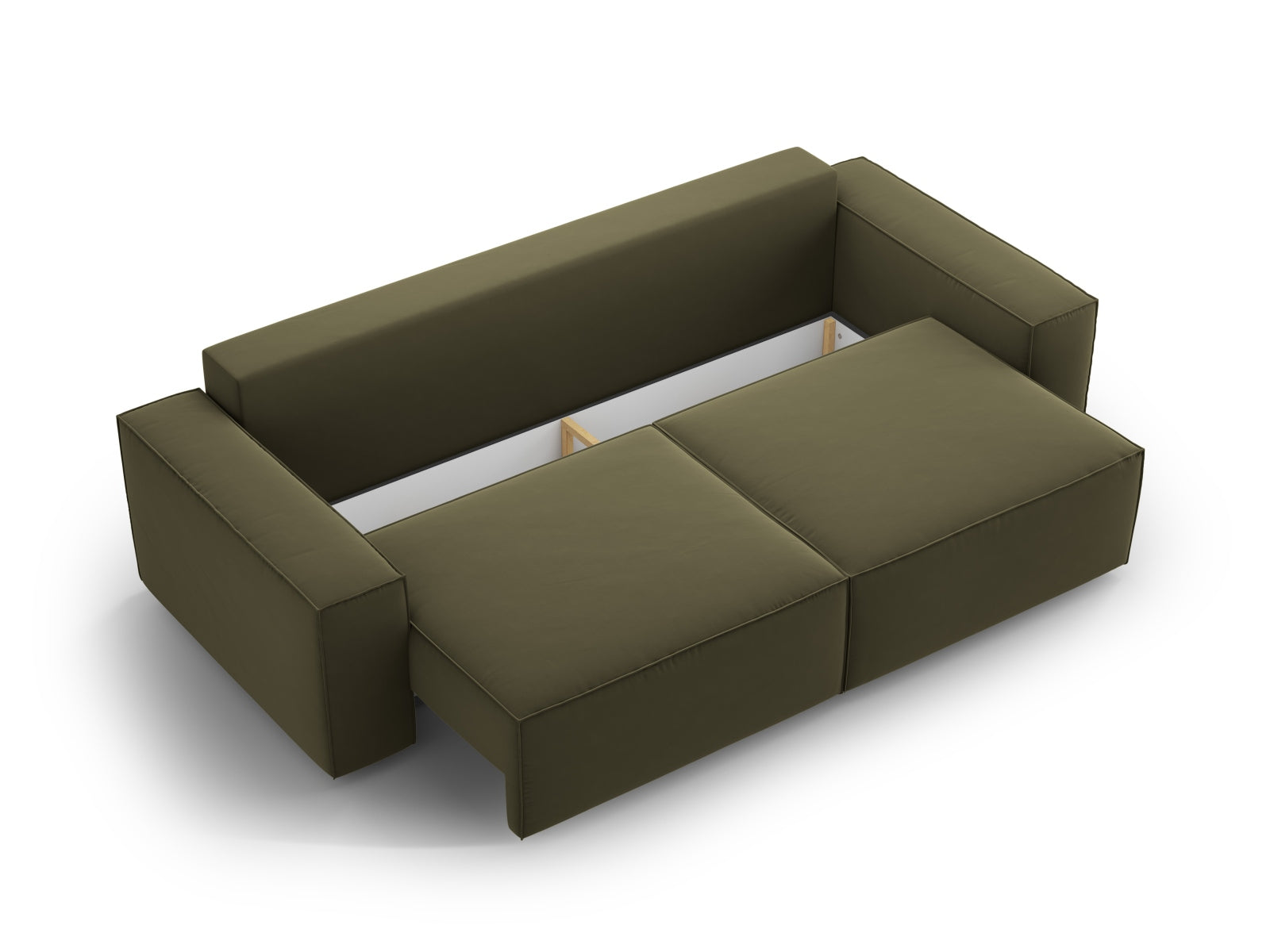 Stylisches 3-Sitzer Sofa Jodie in luxuriösem Velours, vielseitig einsetzbar als Schlafsofa mit praktischem Stauraum für zusätzlichen Komfort.