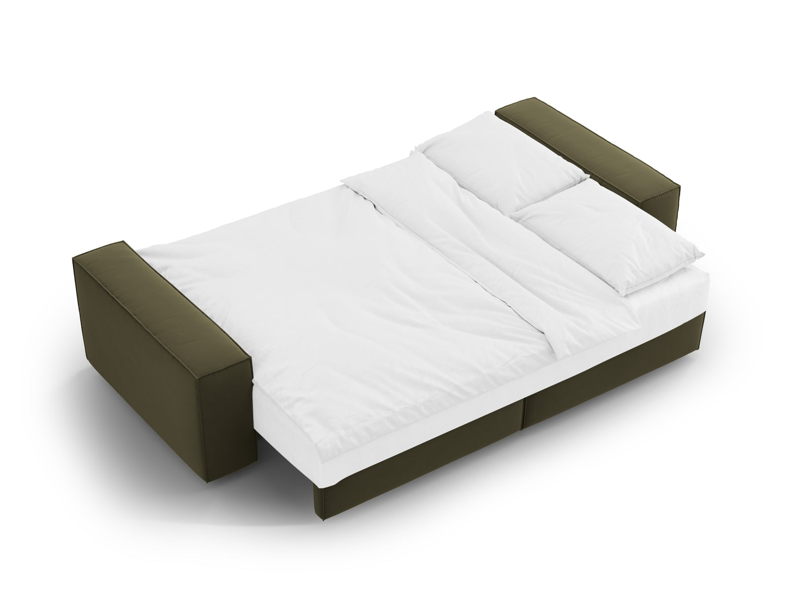 Elegantes 3-Sitzer Sofa Jodie aus weichem Velours, ideal als Schlafgelegenheit und mit integriertem Stauraum für mehr Ordnung.