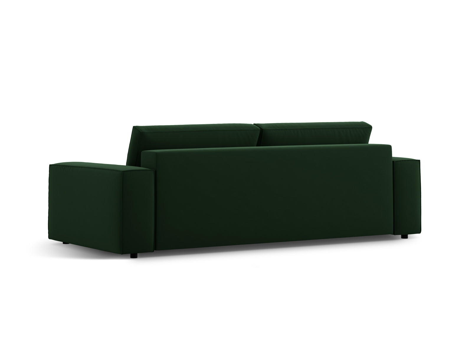 Elegantes 3-Sitzer Bettsofa Jodie in edlem Flaschengrün, ideal für Gästeübernachtungen und mit integriertem Stauraum für Kissen und Decken.