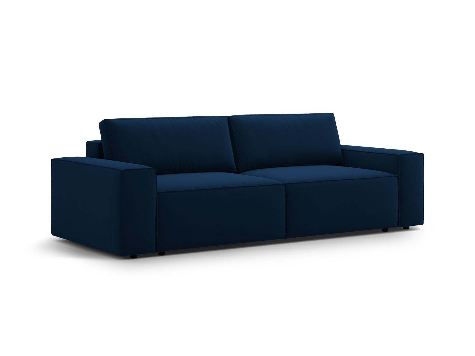 Stilvolles 3-Sitzer Sofa Jodie aus Velours in Royalblau, multifunktional mit Schlaffunktion und praktischem Stauraum für Ihr Zuhause.