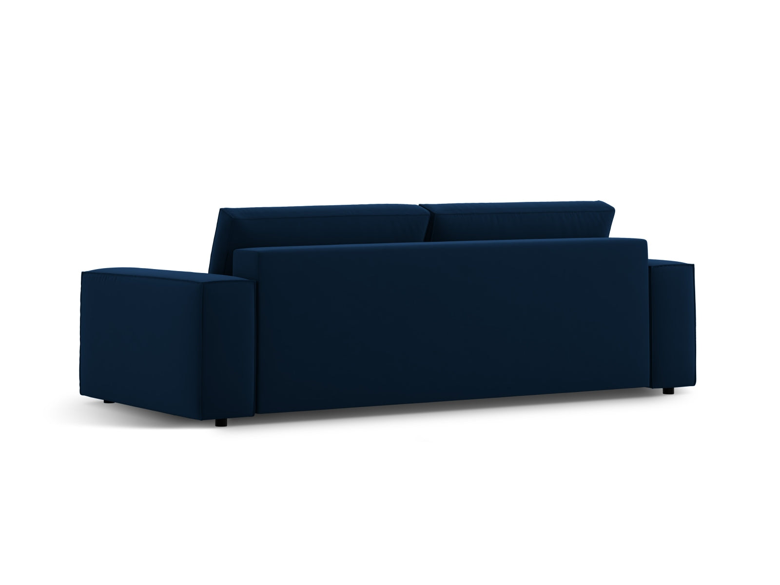 Elegantes 3-Sitzer Bettsofa Jodie in royalblauem Velours, ideal für Gästeübernachtungen und mit integriertem Stauraum für Kissen und Decken.