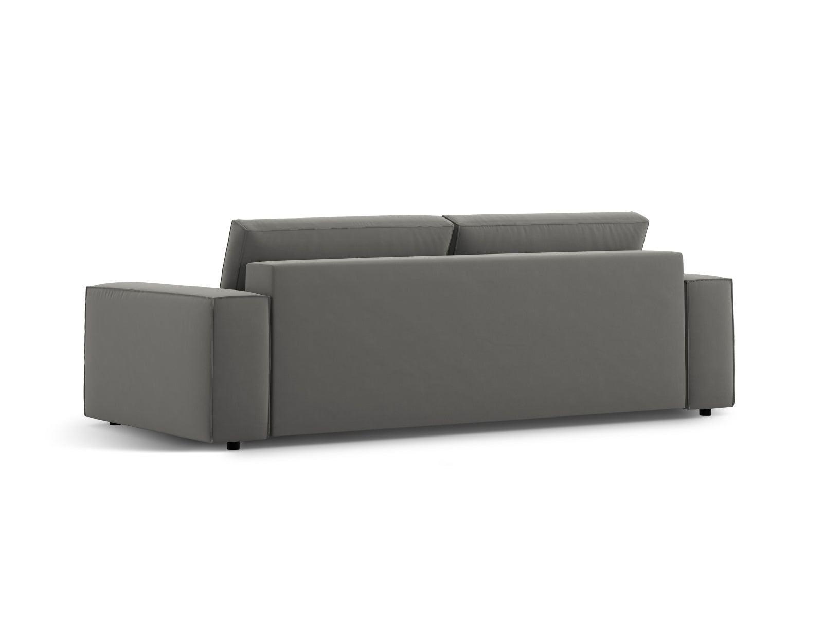 Elegantes 3-Sitzer Bettsofa Jodie aus weichem Velours in dezentem Grau, ideal für Gästeübernachtungen und zur Aufbewahrung von Kissen und Decken.