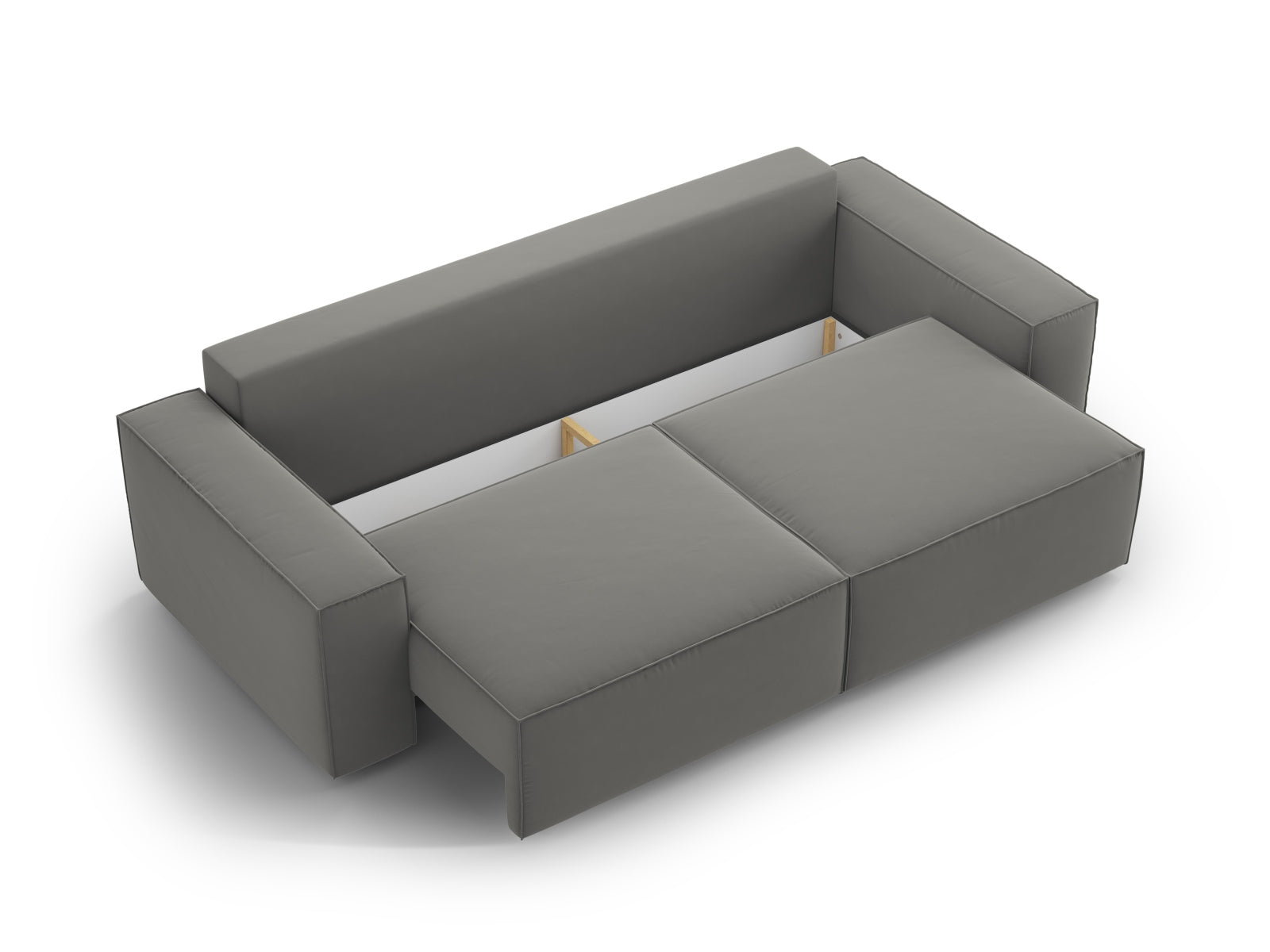 Stylisches Jodie Velour Sofa in Grau, 3-Sitzer mit Schlaffunktion und praktischer Stauraumbox für zusätzlichen Platz und Komfort.