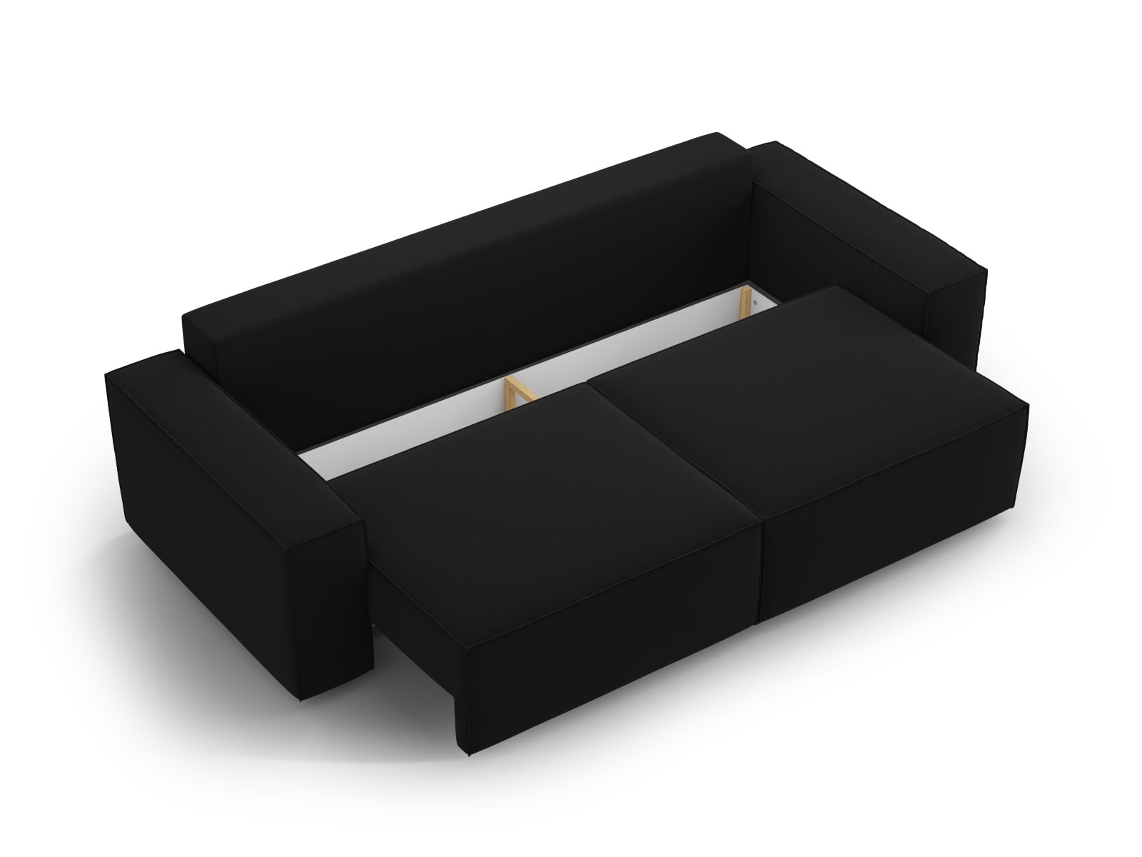 Stilvolles 3-Sitzer Sofa Jodie aus Velours, multifunktional mit Schlaffunktion und praktischem Stauraum für moderne Wohnkonzepte.
