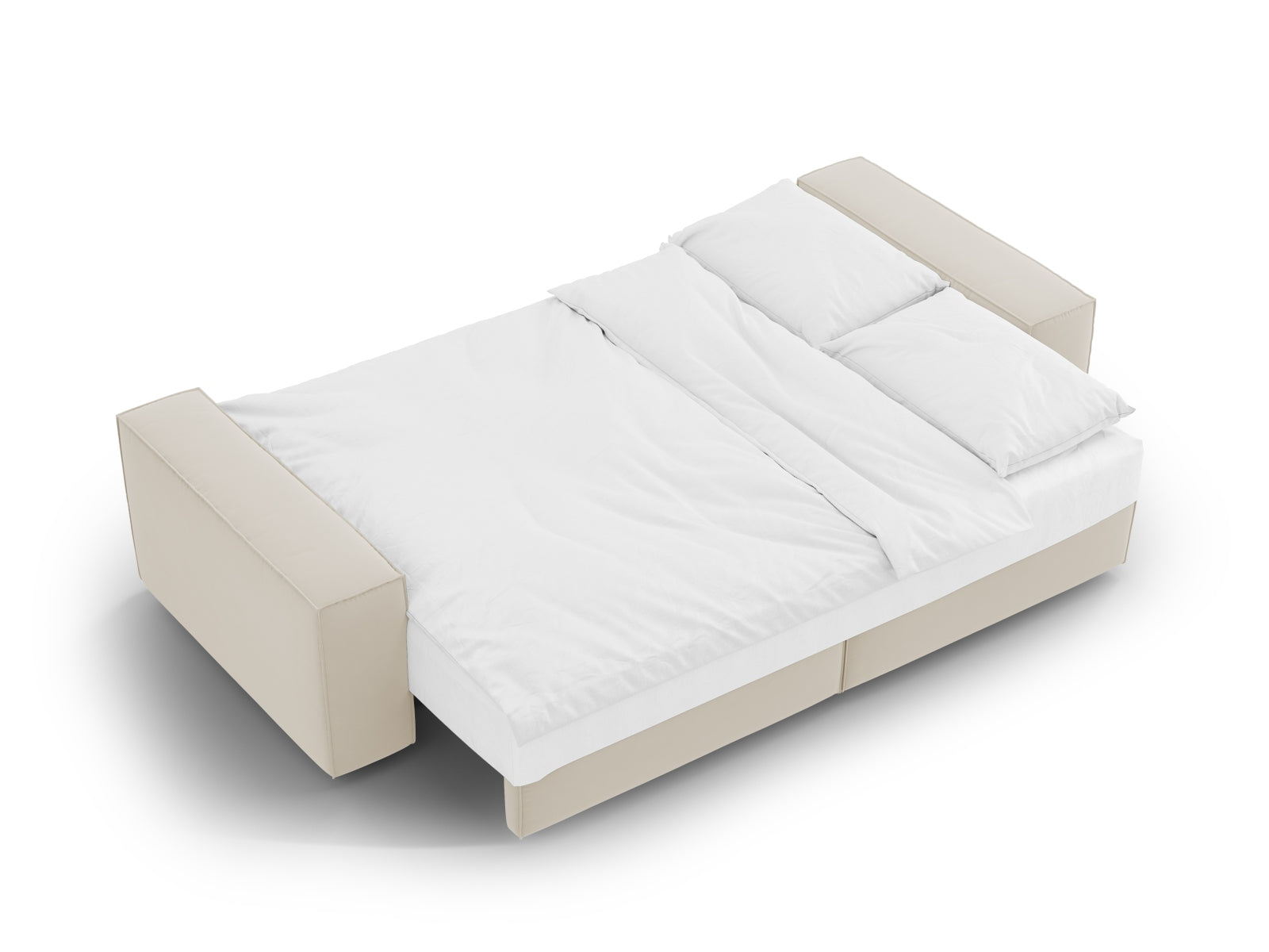 Stilvolles 3-Sitzer Sofa in luxuriösem Velours, perfekt für entspannte Abende, mit cleverer Schlaffunktion und integriertem Stauraum.