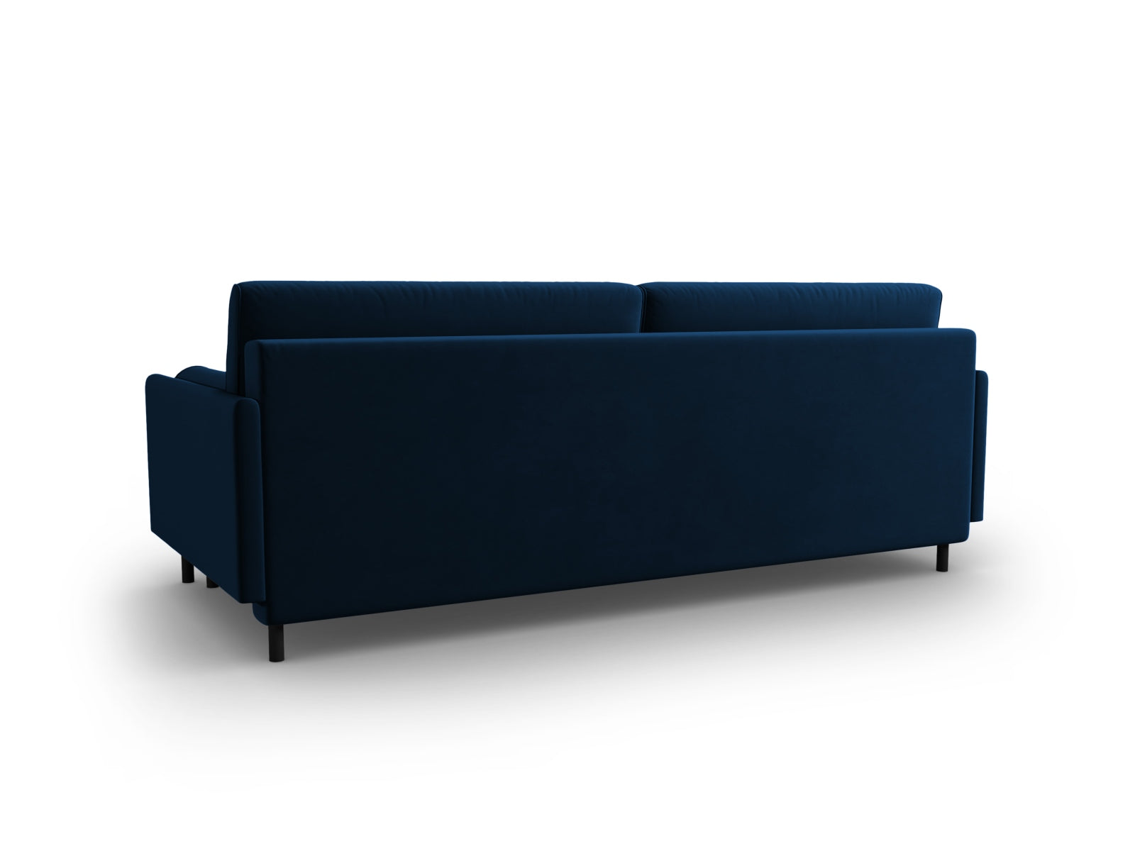 Elegantes 3-Sitzer Sofa in edlem Blau, das sich mühelos in ein Bett verwandelt und zusätzlichen Stauraum bietet – ideal für jedes Zuhause.