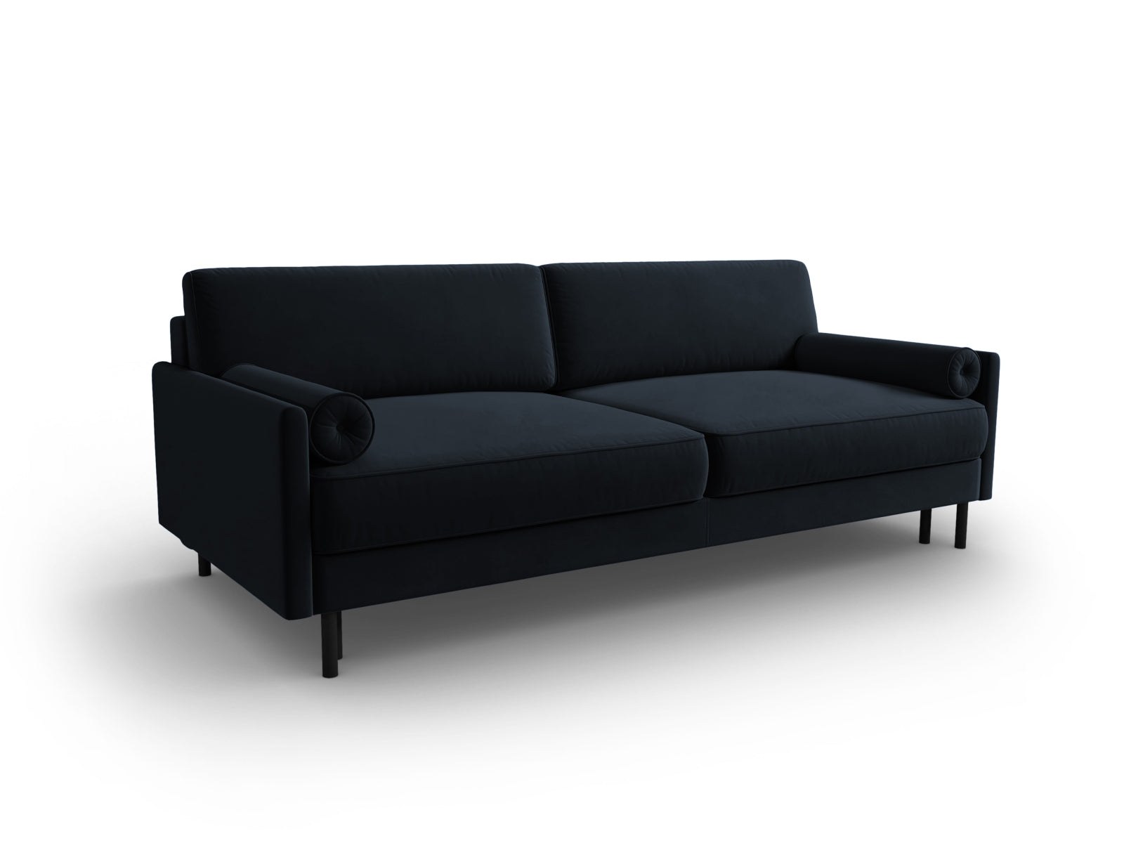 Stylisches 3-Sitzer Sofa aus Velours in Dunkelblau, bietet Schlaffunktion und Stauraum, perfekt für kleine Räume und gemütliche Abende.