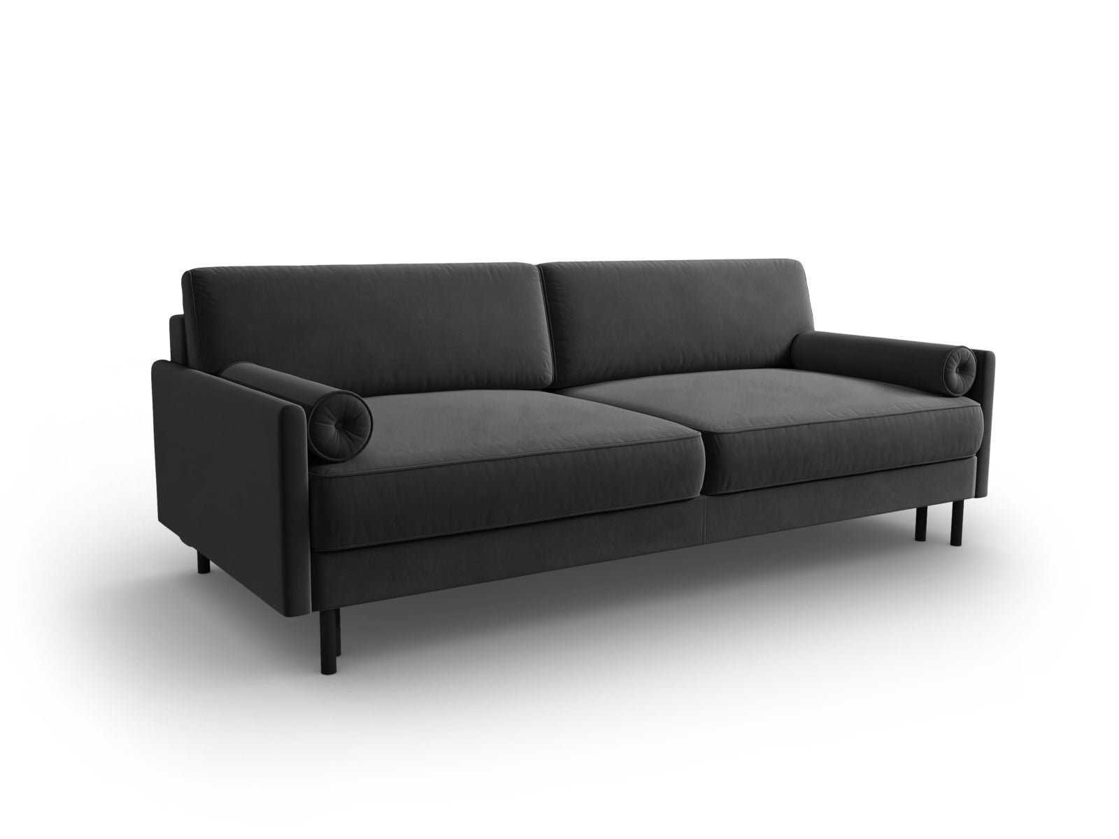 Modernes 3-Sitzer Bettsofa in Grau-Blau aus Velours, bietet komfortable Schlaffunktion und praktischen Stauraum für Ihr Zuhause.