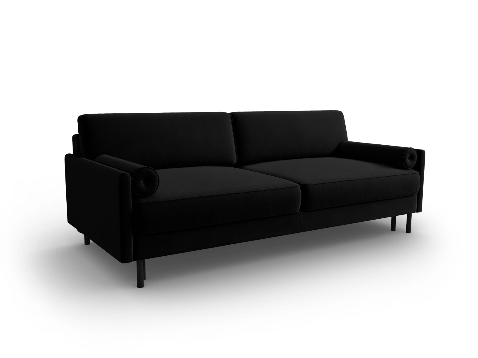 Stylisches 3-Sitzer Sofa aus Velours in Schwarz-Bluvel, bietet Schlaffunktion und Stauraum für vielseitige Wohnlösungen.