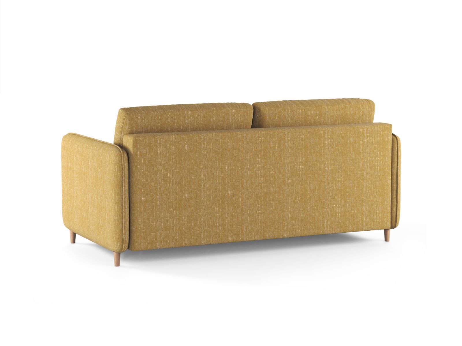 Modernes 3-Sitzer Bettsofa Simo in leuchtendem Gelb, perfekt für entspannte Abende und als Schlafgelegenheit für Übernachtungsgäste.