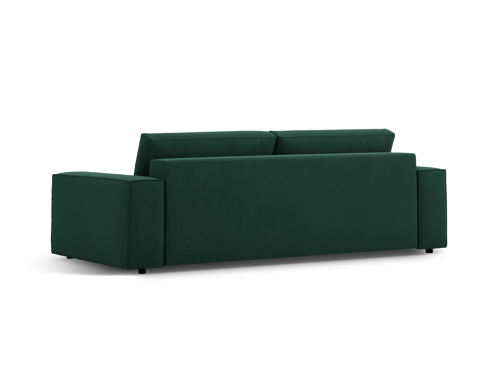 Elegantes 3-Sitzer Bettsofa in zartem Grün, ideal für Gästezimmer, mit integrierter Schlaffunktion und Stauraum für Kissen und Decken.