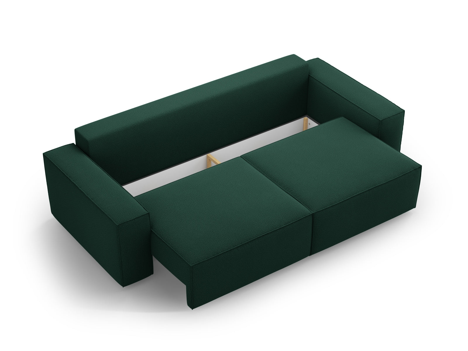 Stylisches 3-Sitzer Sofa in sanftem Grün, perfekt für Wohnräume, bietet Schlafgelegenheit und praktischen Stauraum für Utensilien.