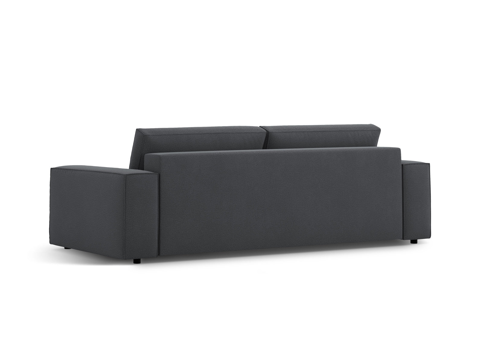 Elegantes 3-Sitzer Bettsofa Jodie in Dunkelgrau, ideal für Gästeübernachtungen und mit integriertem Stauraum für Kissen und Decken.
