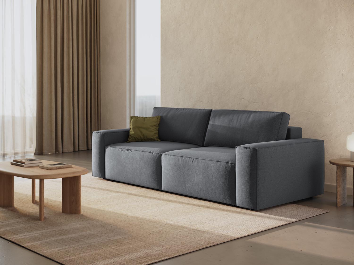Jodie Sofa mit Schlaffunktion und Stauraumbox 3 Sitzer in Dark Grey-Megan präsentiert im Onlineshop von KAQTU Design AG. Bettsofa ist von Micadoni