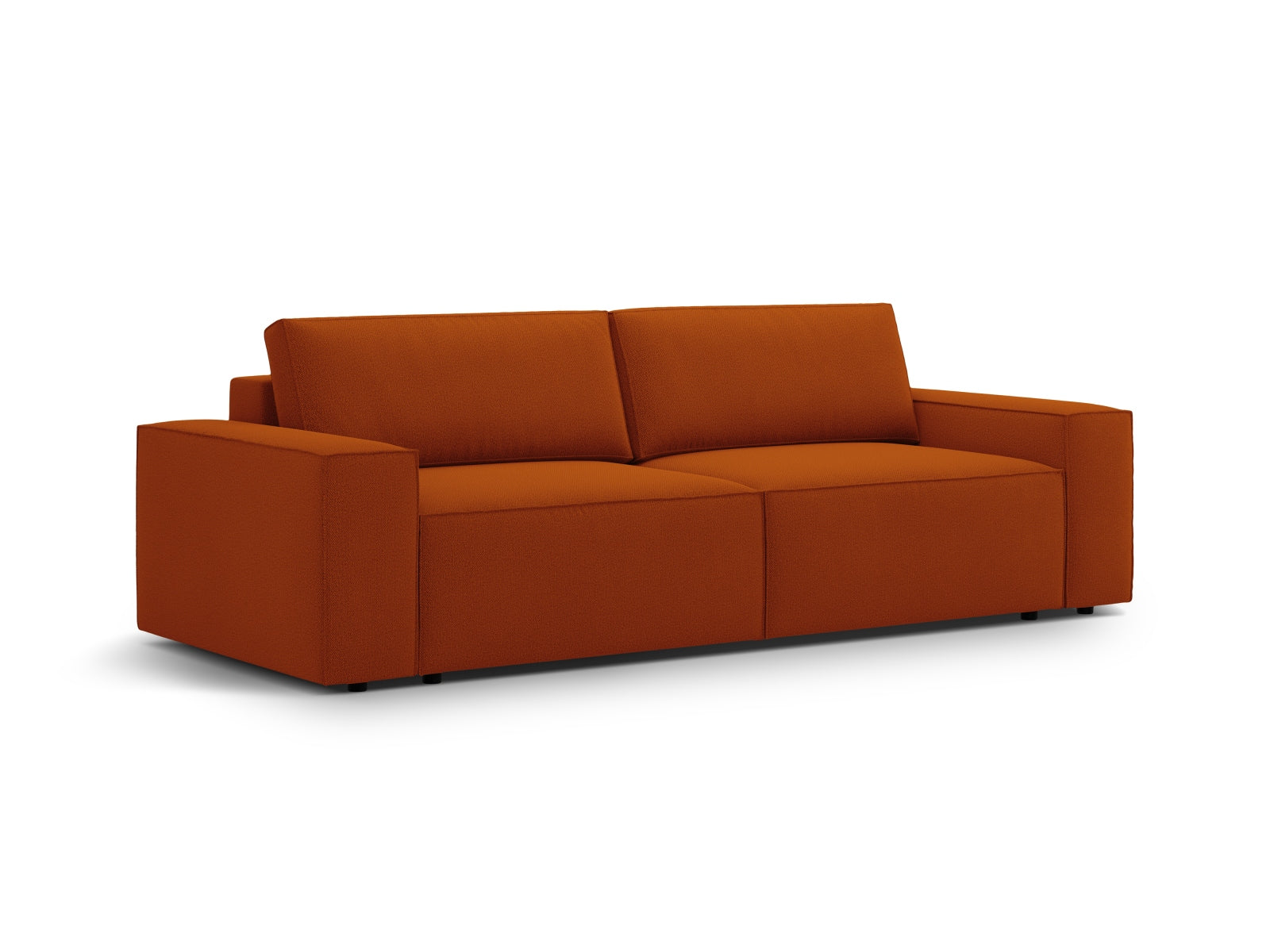 Modernes 3-Sitzer Sofa in warmem Terracotta, vielseitig einsetzbar mit Schlaffunktion und praktischem Stauraum für zusätzlichen Komfort.