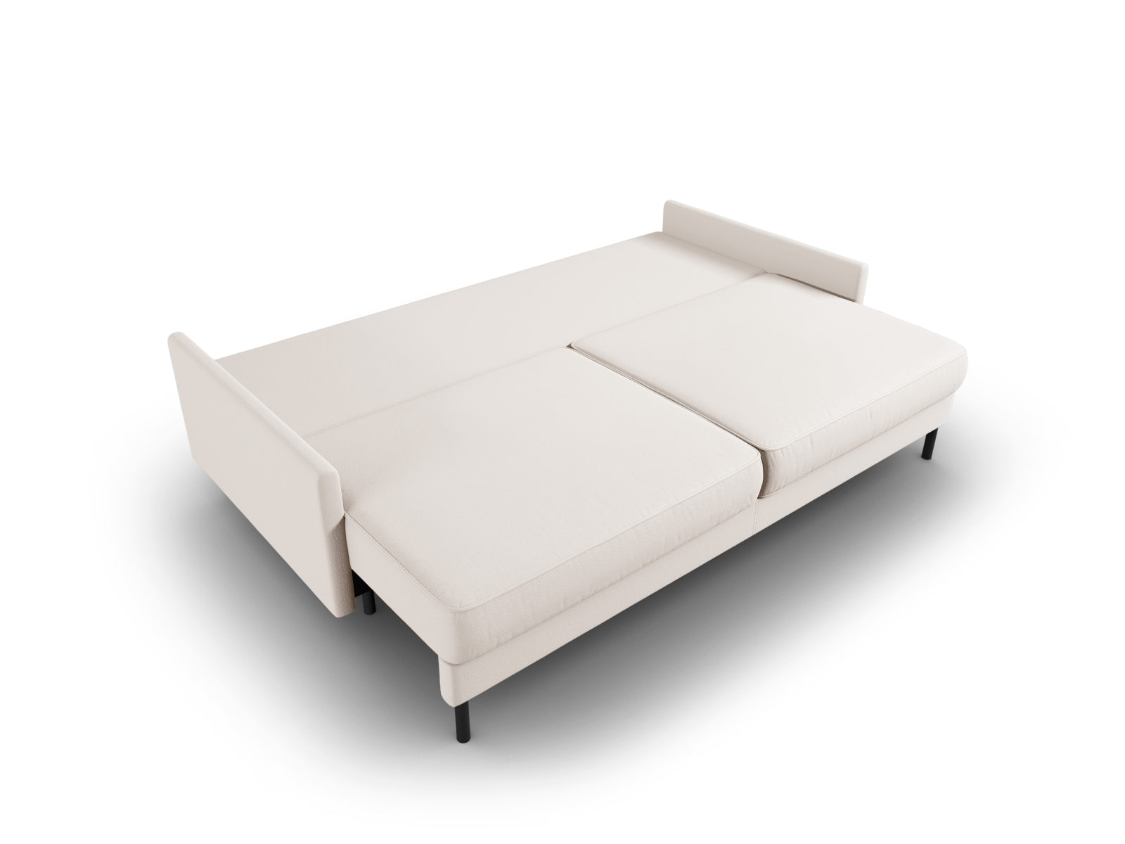 Elegantes 3-Sitzer Sofa Scott in sanftem Beige, ideal für Gästeübernachtungen und mit praktischem Stauraum für Kissen und Decken.