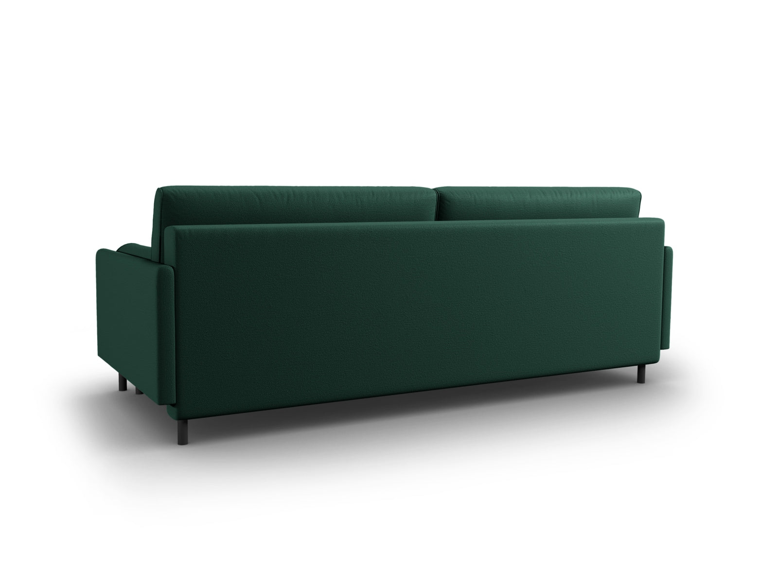 Elegantes 3-Sitzer Sofa in stilvollem Grün, das als Schlafsofa dient und praktischen Stauraum für Kissen und Decken bietet.