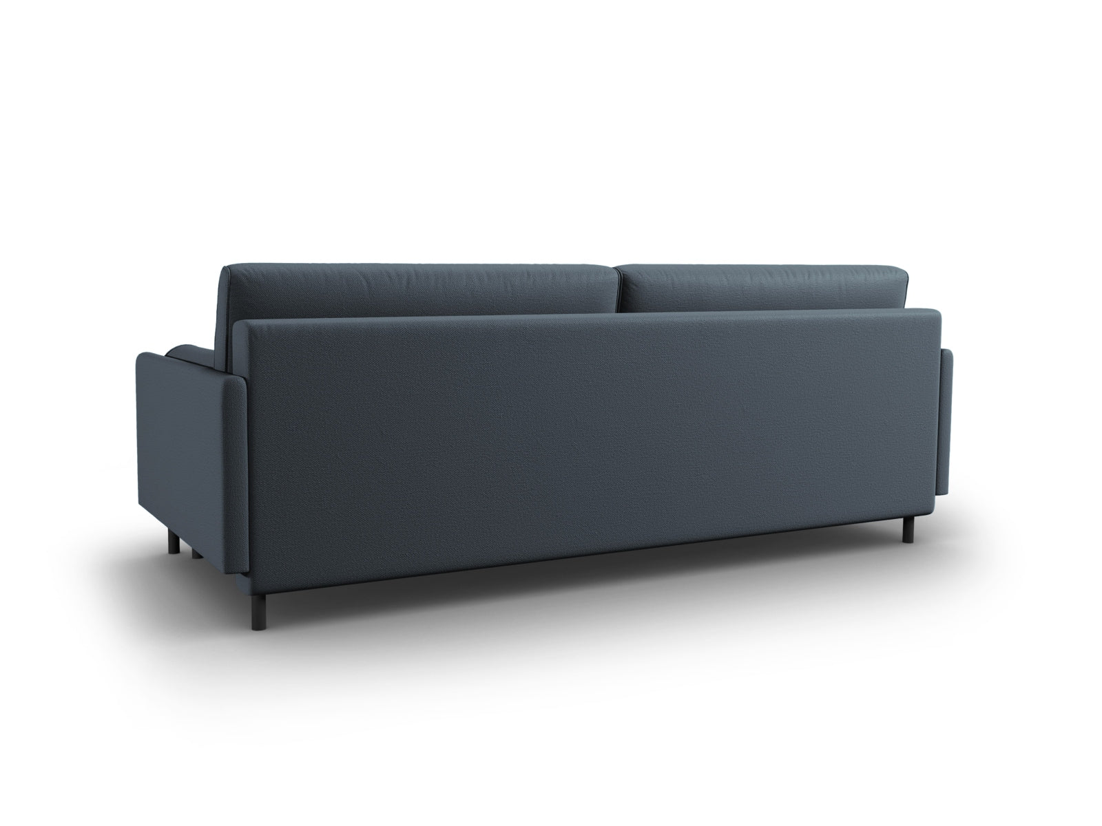 Elegantes 3-Sitzer Bettsofa von Micadoni in stilvollem Blau, ideal für Gästeübernachtungen und mit praktischem Stauraum für Kissen und Decken.
