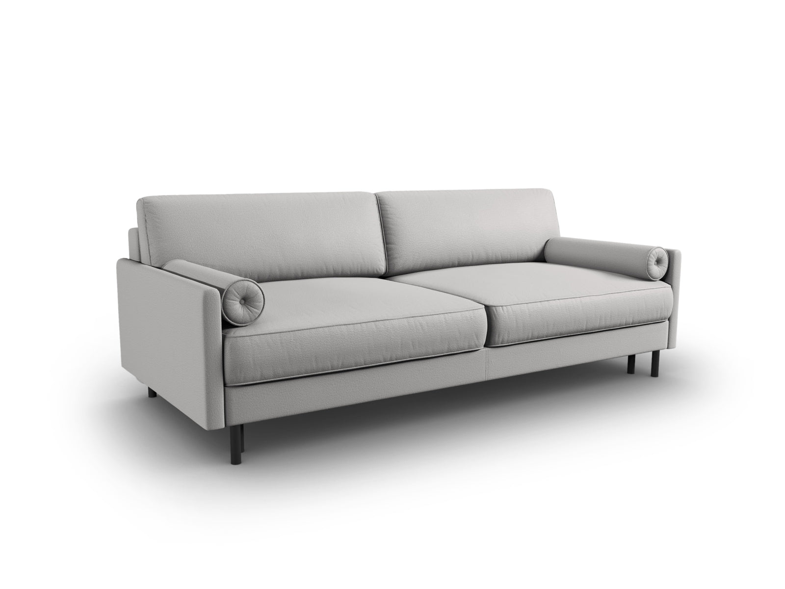 Modernes 3-Sitzer Bettsofa Scott in sanftem Hellgrau, bietet Komfort und zusätzlichen Stauraum für eine flexible Wohnraumgestaltung.