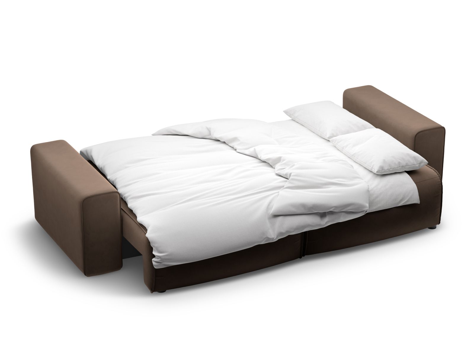 Modernes 3-Sitzer Sofa Victor in stilvollem Chocolate-Paris, perfekt für Gäste, bietet Schlaffunktion und cleveren Stauraum.