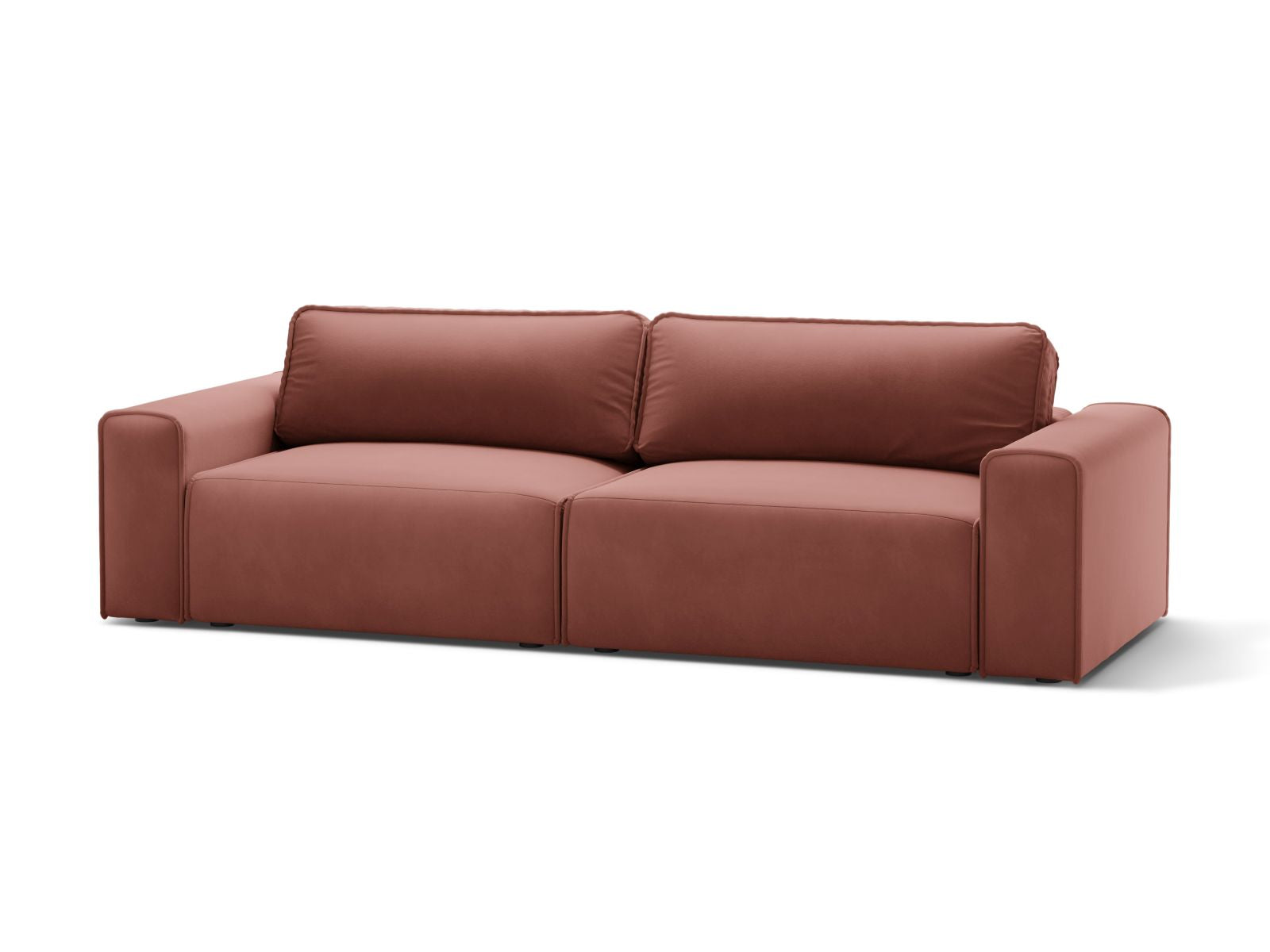 Stylisches 3-Sitzer Sofa Victor in Pink mit praktischer Schlaffunktion und integriertem Stauraum, ideal für moderne Wohnräume.
