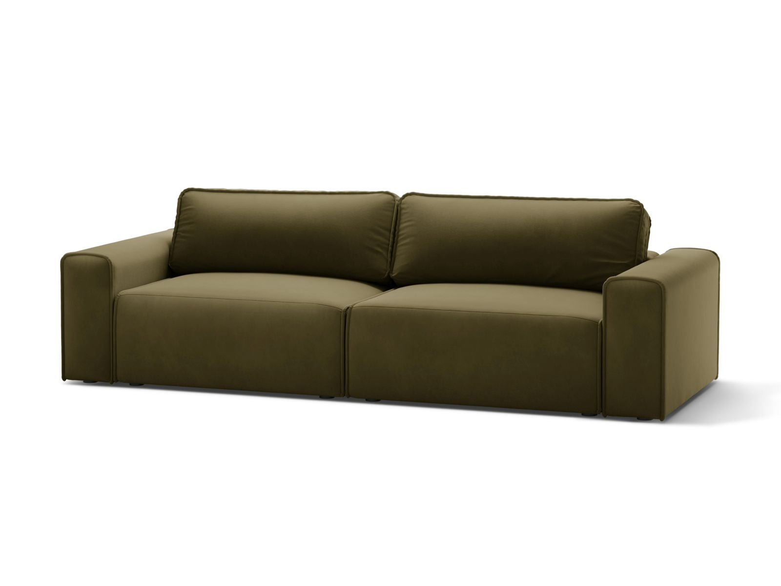 Elegantes 3-Sitzer Sofa Victor in Moss Green Melange, ideal als Bettsofa mit praktischer Schlaffunktion und Stauraum.