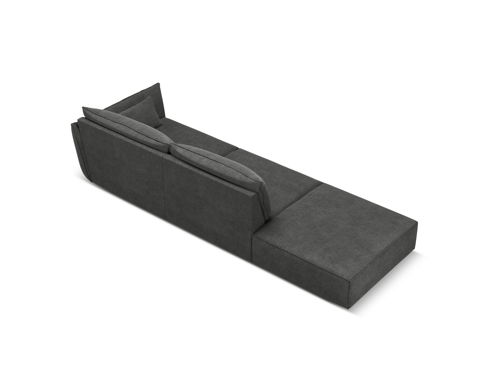Modernes Kaelle L-Sofa links, 4-Sitzer in edlem Dunkelgrau, perfekt für stilvolle Wohnräume. Hochwertige Materialien und elegantes Design.