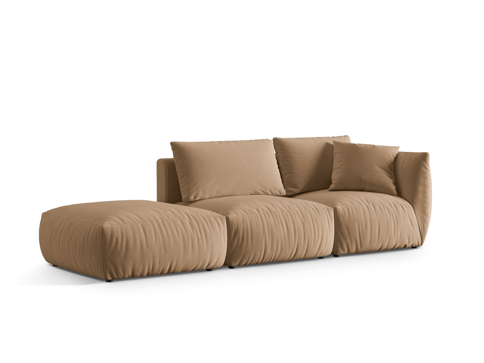 Modernes Chris Velour 3-Sitzer Sofa in Sand-Casino, linksseitig, perfekt für gemütliche und stilvolle Wohnambiente.