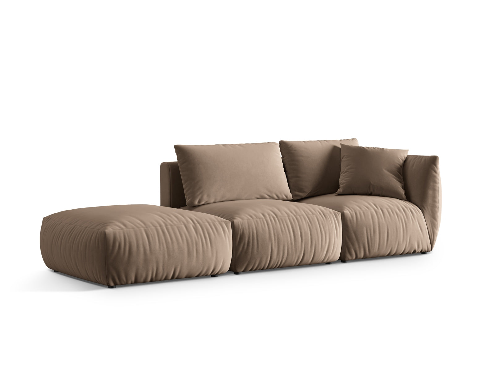 Stilvolles 3-Sitzer Sofa Chris Velour in sanftem Beige, linksseitig, perfekt für moderne Wohnkonzepte von Micadoni.