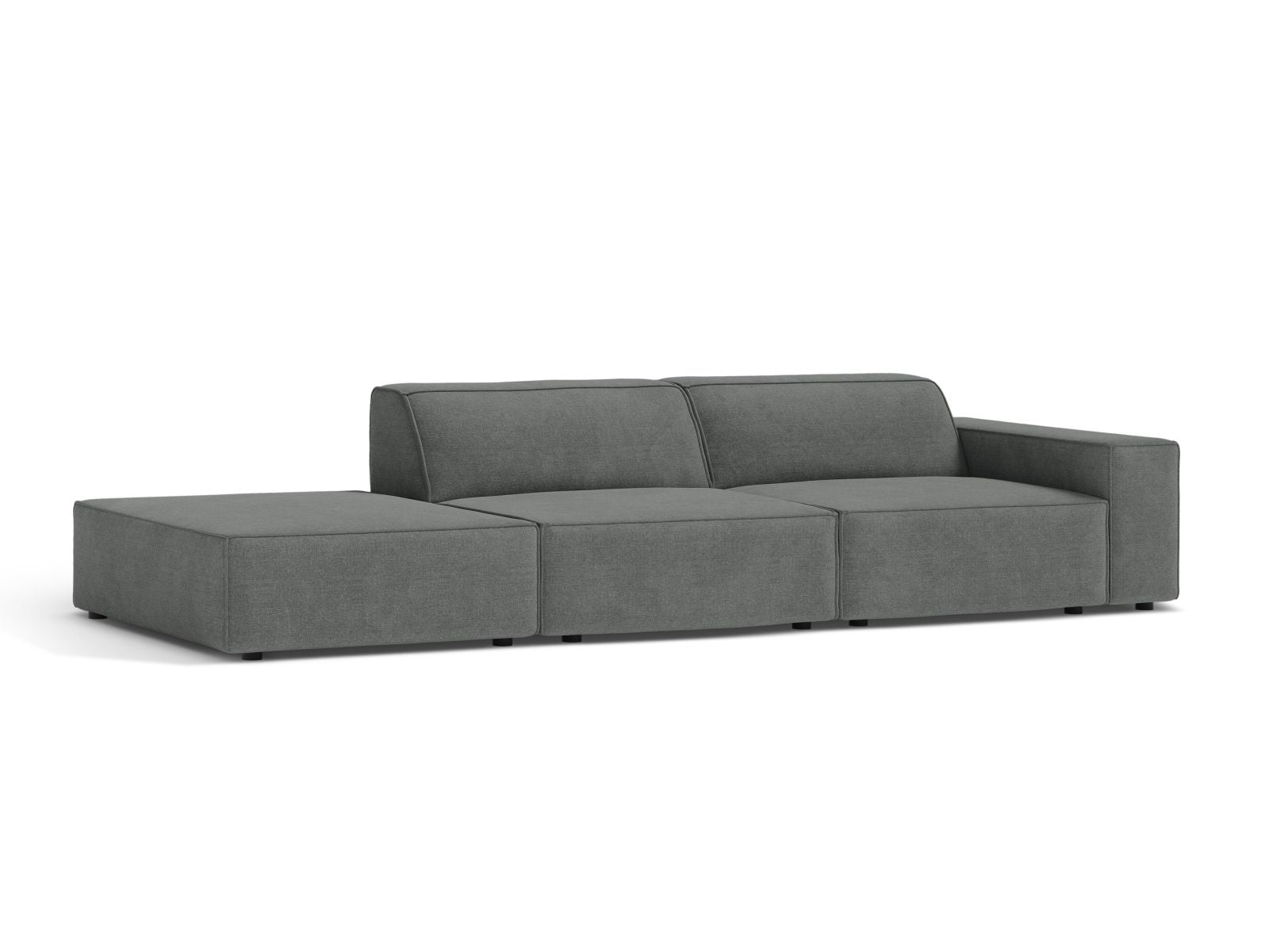 Elegantes 3-Sitzer Sofa Jodie in Grau, modulares Design mit linksseitiger Armlehne, ideal für stilvolle Wohnräume.