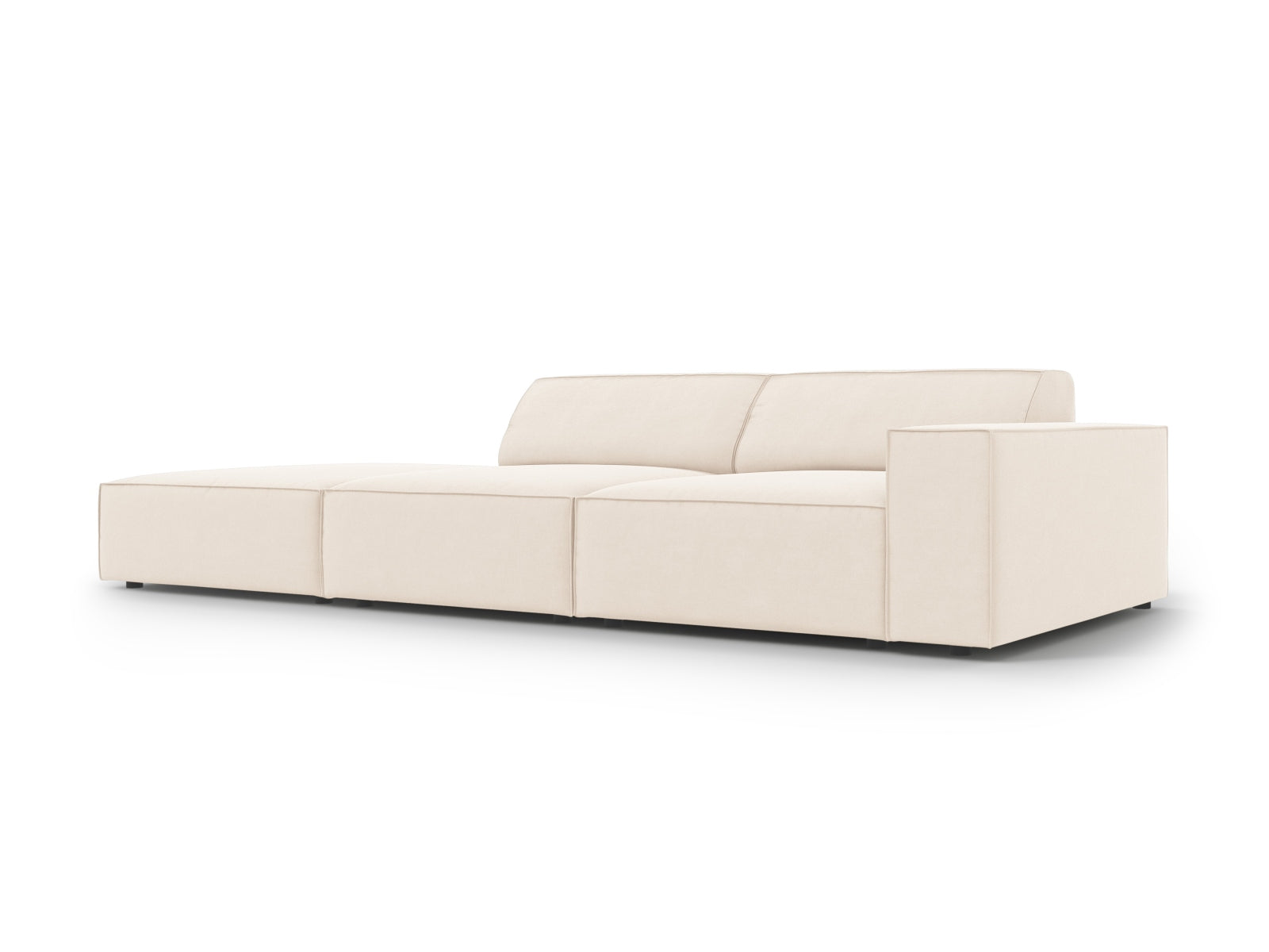 Elegantes, modulares 3-Sitzer Sofa Jodie in zartem Beige, linksseitig, aus hochwertigem Velours für stilvolle Wohnräume von Micadoni.