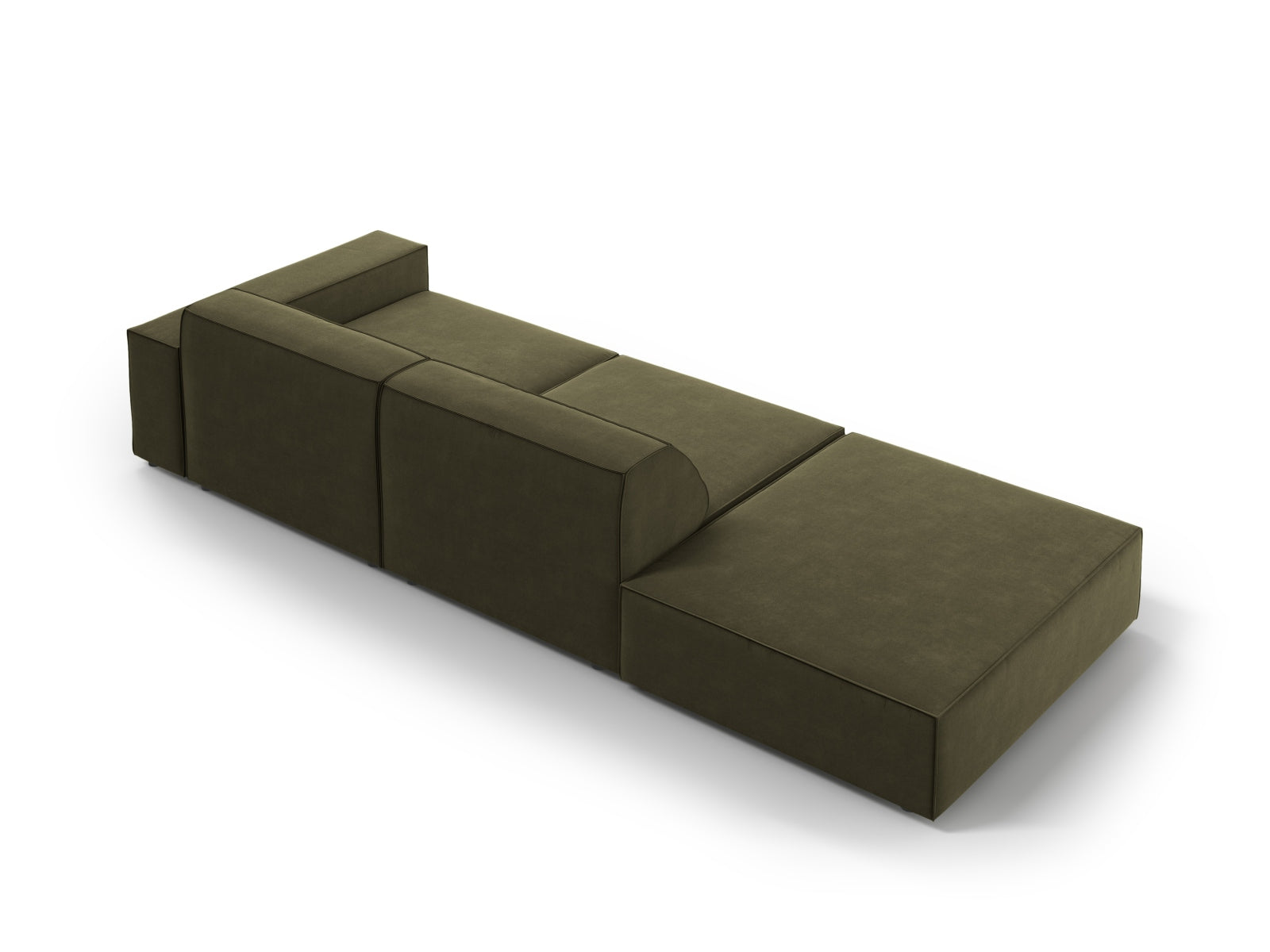 Modulares 3-Sitzer Sofa Jodie in luxuriösem Velours, linksseitig, in ansprechendem Grün-Blau, perfekt für moderne Wohnkonzepte.