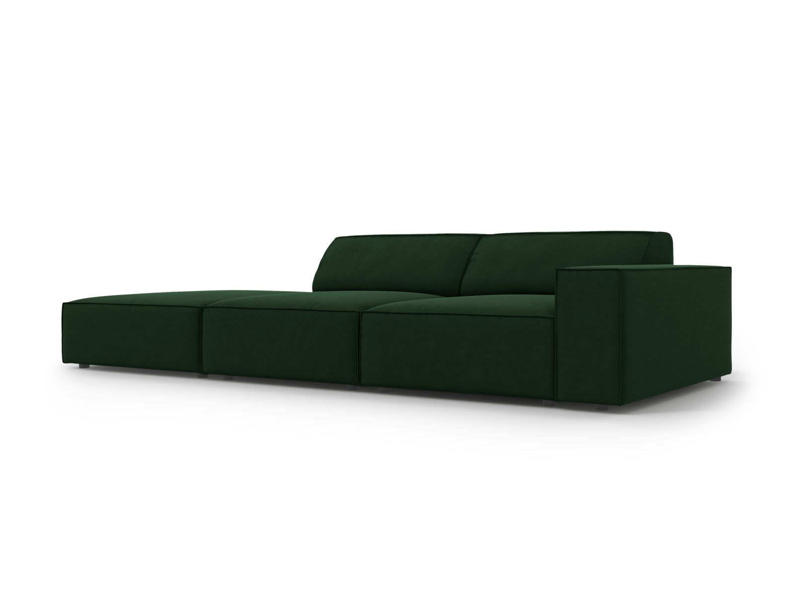 Elegantes, modulares 3-Sitzer Sofa Jodie in luxuriösem Flaschengrün, ideal für stilvolle Wohnräume und gemütliche Abende.