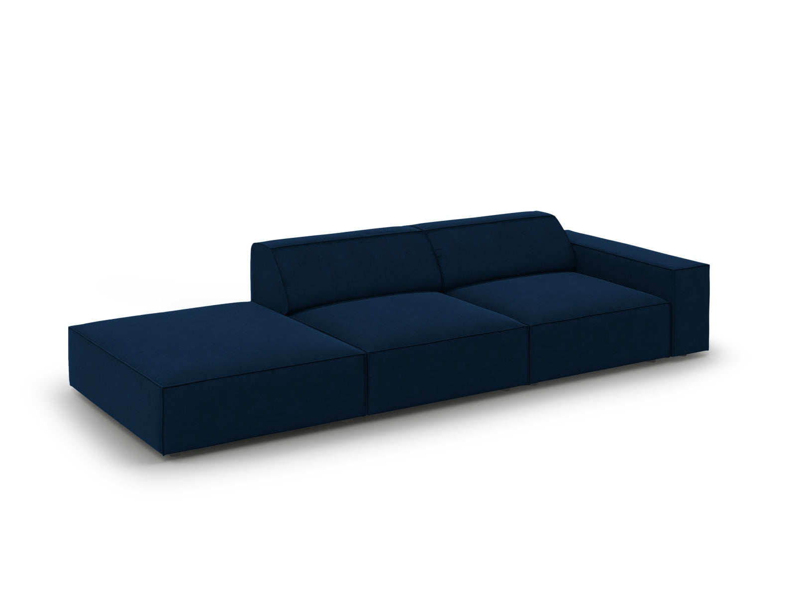 Stilvolles, modulares 3-Sitzer Sofa Jodie Velour in Royal Blue, linksseitig, perfekt für moderne Wohnkonzepte von Micadoni.