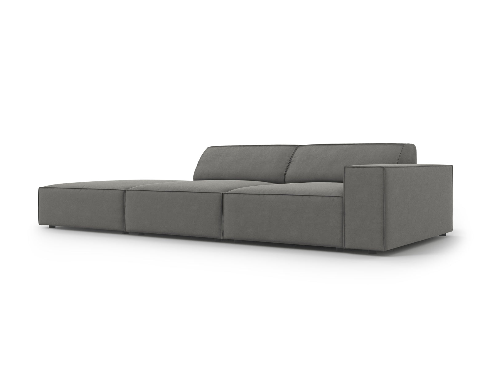 Elegantes, modulares 3-Sitzer Sofa Jodie in luxuriösem Velours, linksseitig, in stilvollem Grau-Blau für ein modernes Wohngefühl.