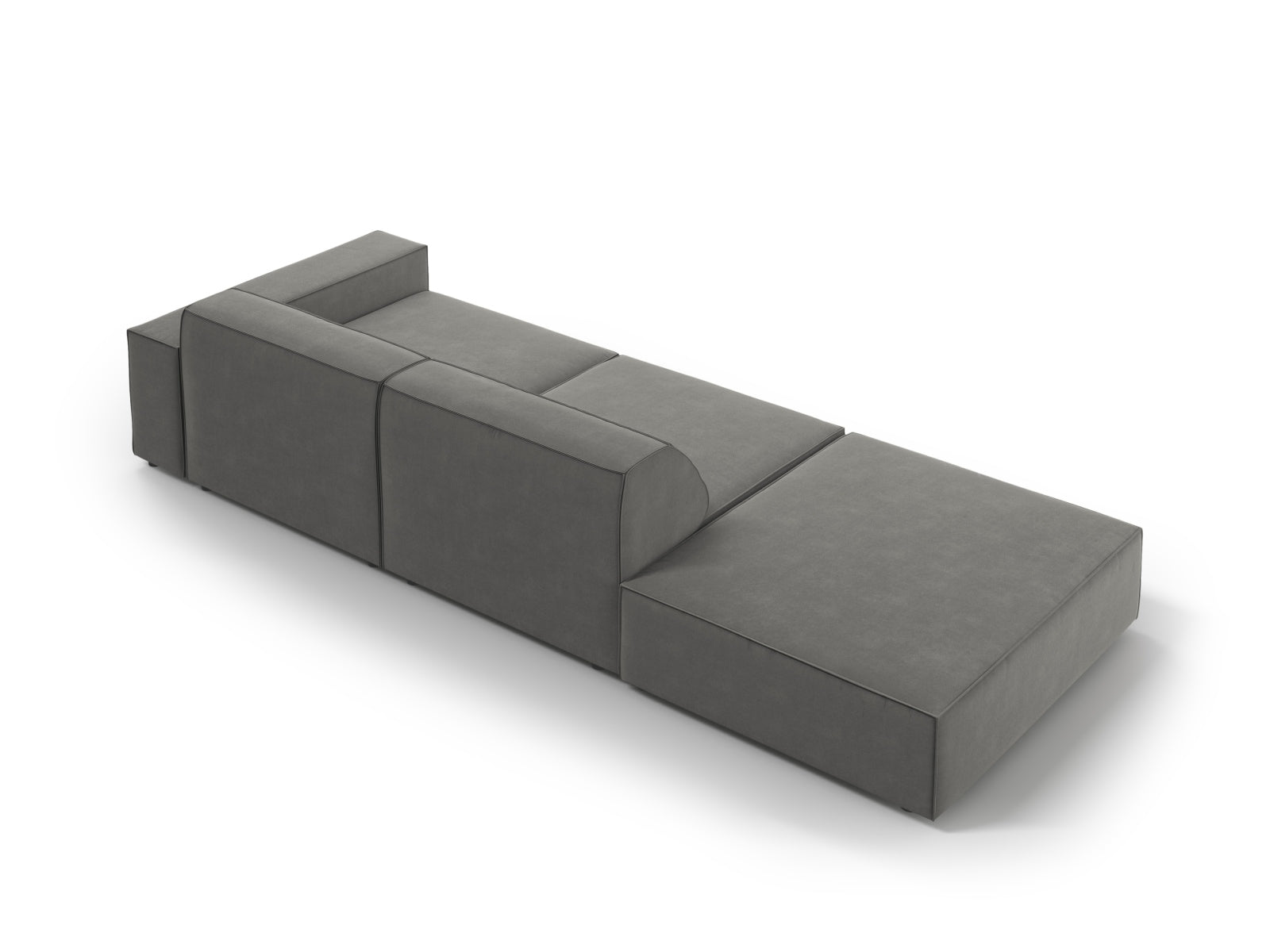 Modulares 3-Sitzer Sofa Jodie in edlem Velours, linksseitig, in trendigem Grau-Blau, ideal für stilvolle Wohnräume.