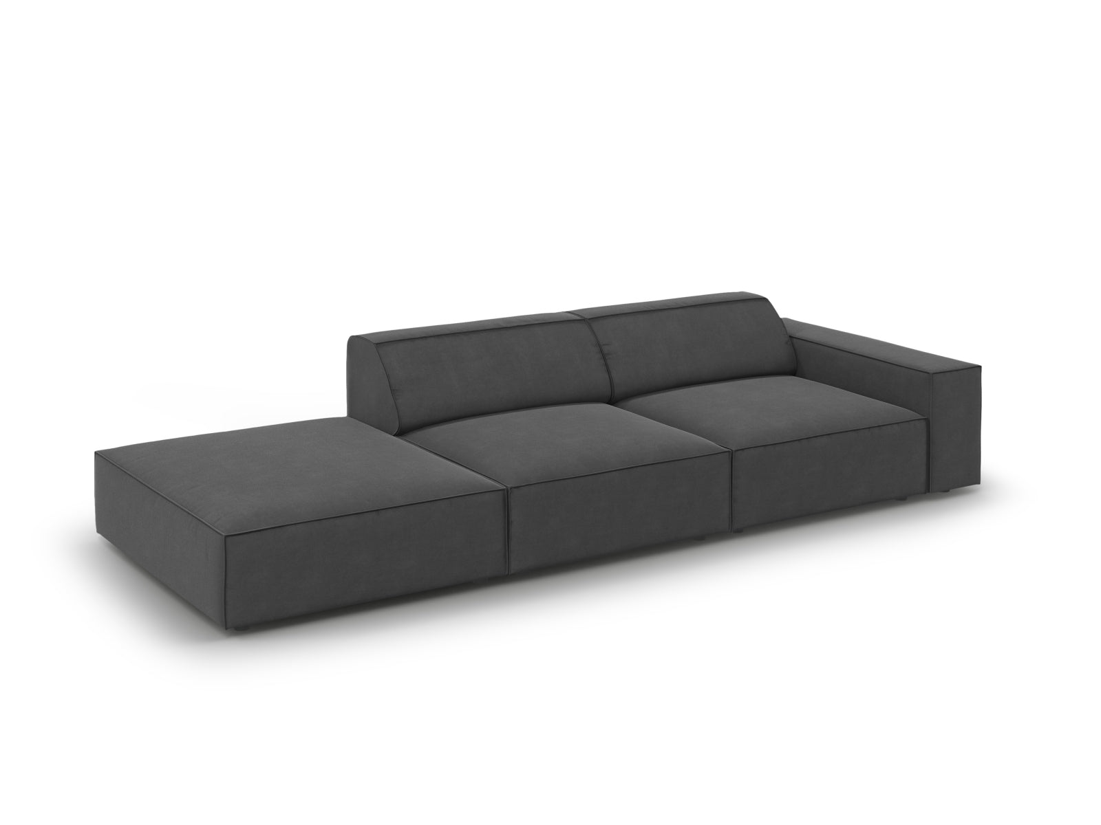 Modulares 3-Sitzer Sofa Jodie in Grau-Blau, linksseitig, aus Velours, perfekt für moderne Wohnkonzepte von Micadoni.