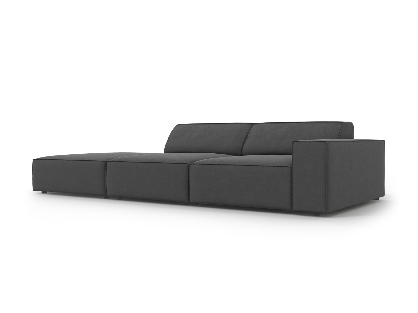 Elegantes, modulares 3-Sitzer Sofa Jodie in stilvollem Grau-Blau, linksseitig, aus hochwertigem Velours für zeitgemäße Wohnräume.