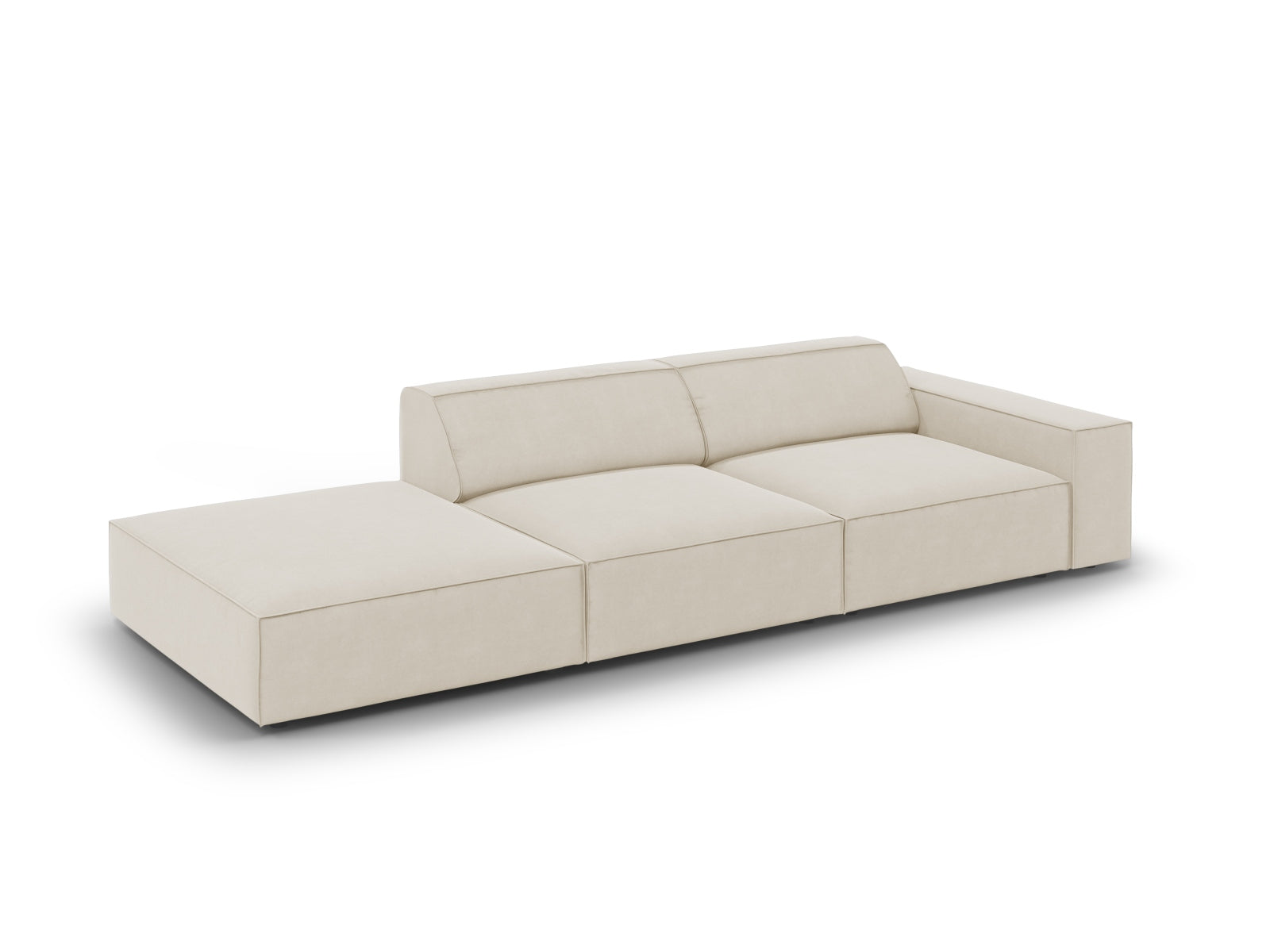 Modulares 3-Sitzer Sofa Jodie in Dunkelbeige, linksseitig, aus weichem Velours, perfekt für moderne und elegante Wohnräume.