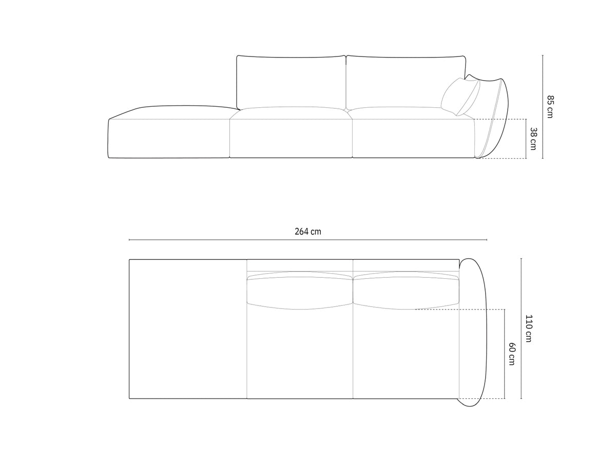 Kaelle Velour Sofa links 4 Sitzer in Light Beige-Bluvel präsentiert im Onlineshop von KAQTU Design AG. L-Sofa links ist von Micadoni