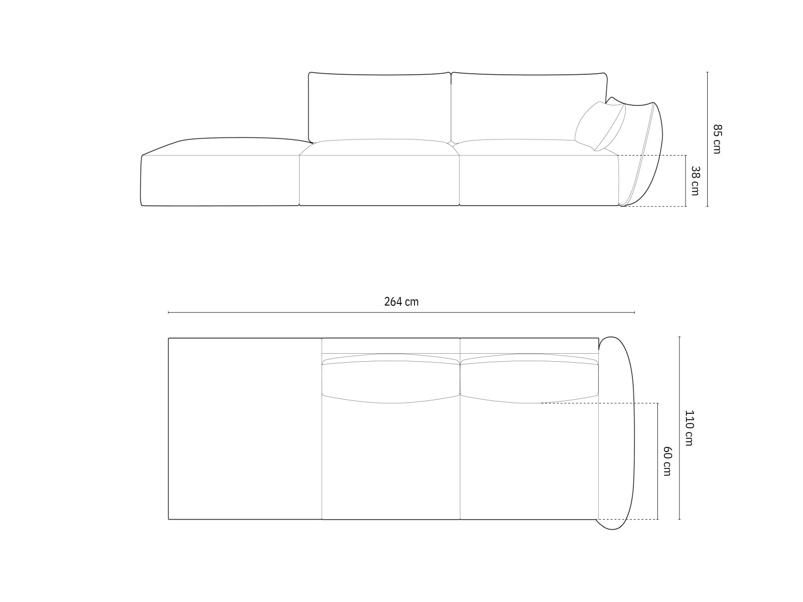 Erleben Sie das elegante Kaelle Velour Sofa links 4 Sitzer von Micadoni – der perfekte Mittelpunkt für Ihr Wohnzimmer, vereint Komfort und Stil.