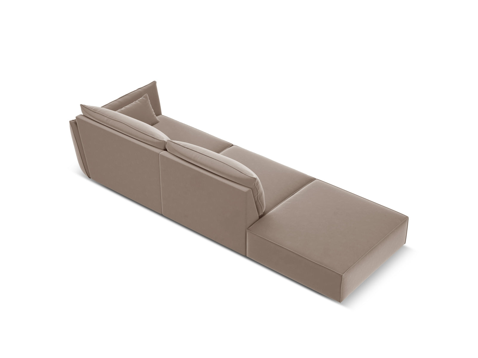Luxuriöses 4-Sitzer Kaelle Velour Sofa links in edlem Cappuccino-Bluvel, perfekt für stilvolle und gemütliche Wohnambiente.