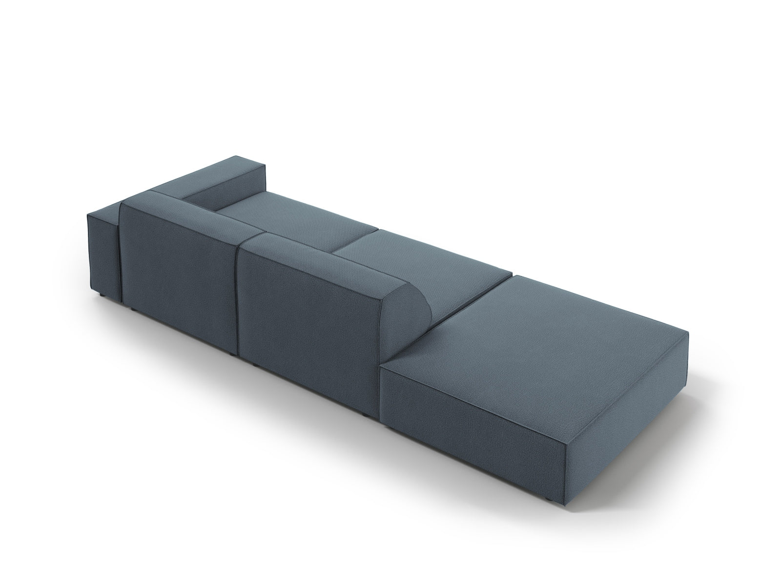 Modernes 3-Sitzer Sofa Jodie in ansprechendem Blau, mit offenem linken Arm, perfekt für stilvolle Wohnräume und gemütliche Abende.