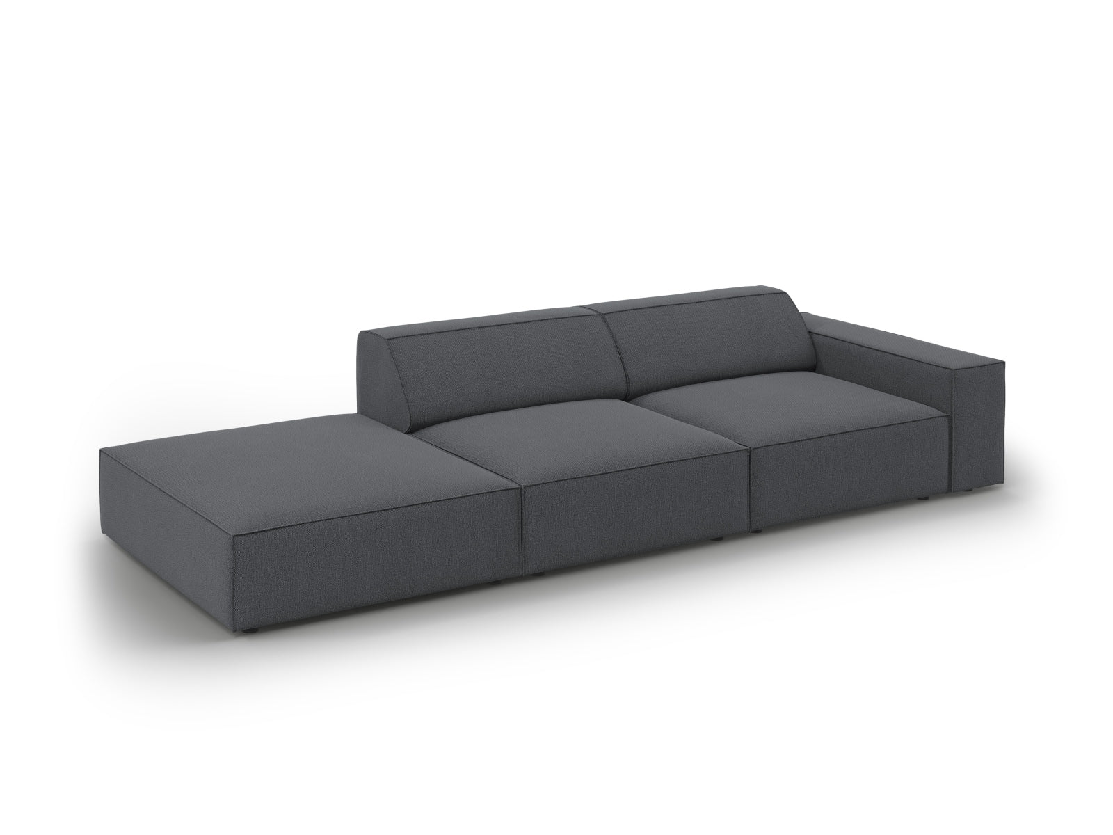 Modernes 3-Sitzer Sofa Jodie in Dunkelgrau, offen links, perfekt für gemütliche und stilvolle Wohnlandschaften von Micadoni.