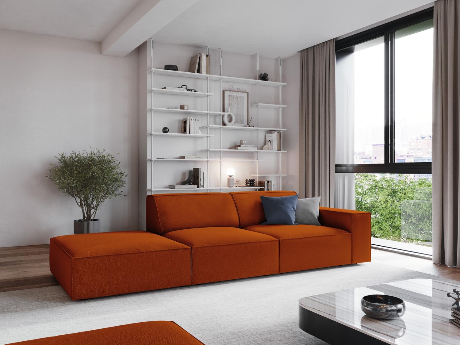Elegantes Jodie Modulares Sofa in Terracotta, 3-Sitzer mit offener linker Seite, ideal für stilvolle Wohnräume.