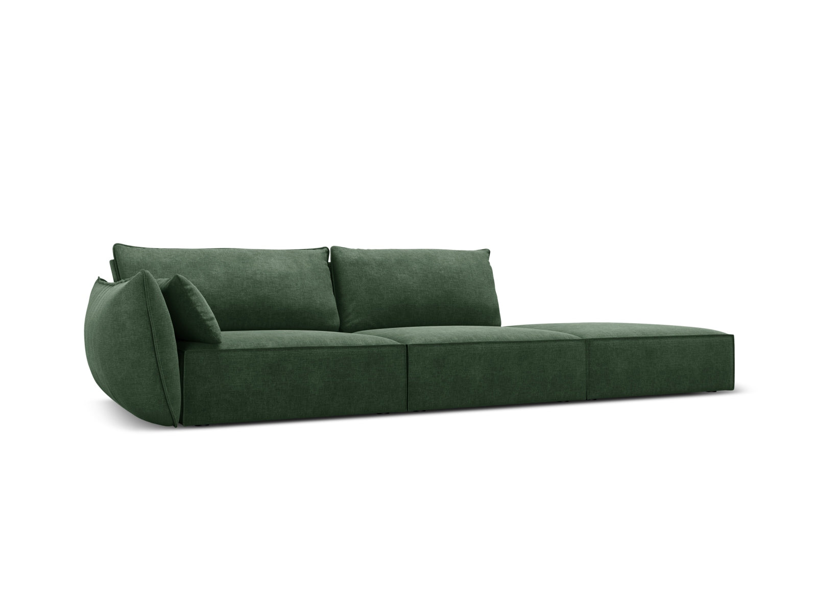 Elegantes Kaelle Sofa in Flaschengrün, 4-Sitzer, L-Form, ideal für stilvolle Wohnräume, erhältlich bei KAQTU Design AG.