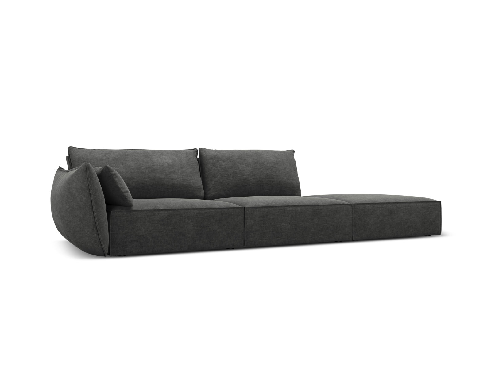 Elegantes Kaelle Sofa rechts, 4-Sitzer in Dunkelgrau, ideal für stilvolle Wohnräume. Hochwertiges L-Sofa von Micadoni.