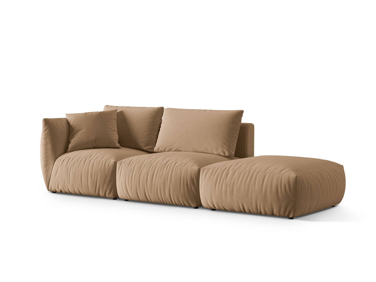 Modernes Chris Velour Modular Sofa in Sand-Casino, 3-Sitzer, perfekt für gemütliche und stilvolle Wohnambiente.
